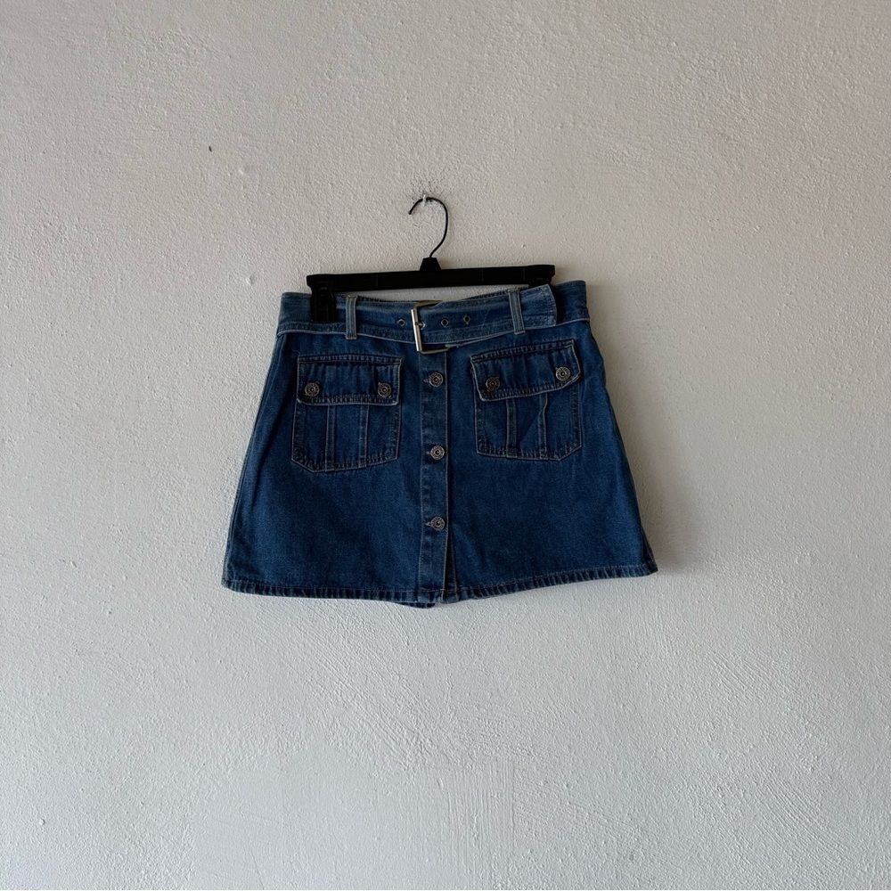 Womens Size 7/8 Denim Mini Skort Belted Cargo Pockets Y2K - Picture 11 of 13